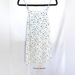 American Eagle Blue Ditsy Floral Mini Dress Tie Open Back Spaghetti Strap Size S